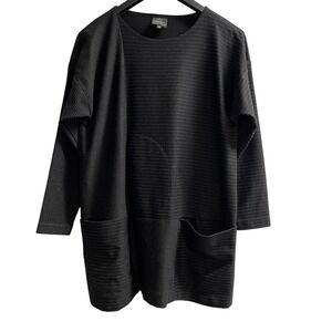 Spirithouse Dress Black Striped Heavy Knit Midi Shift Size M Lagenlook Capsule